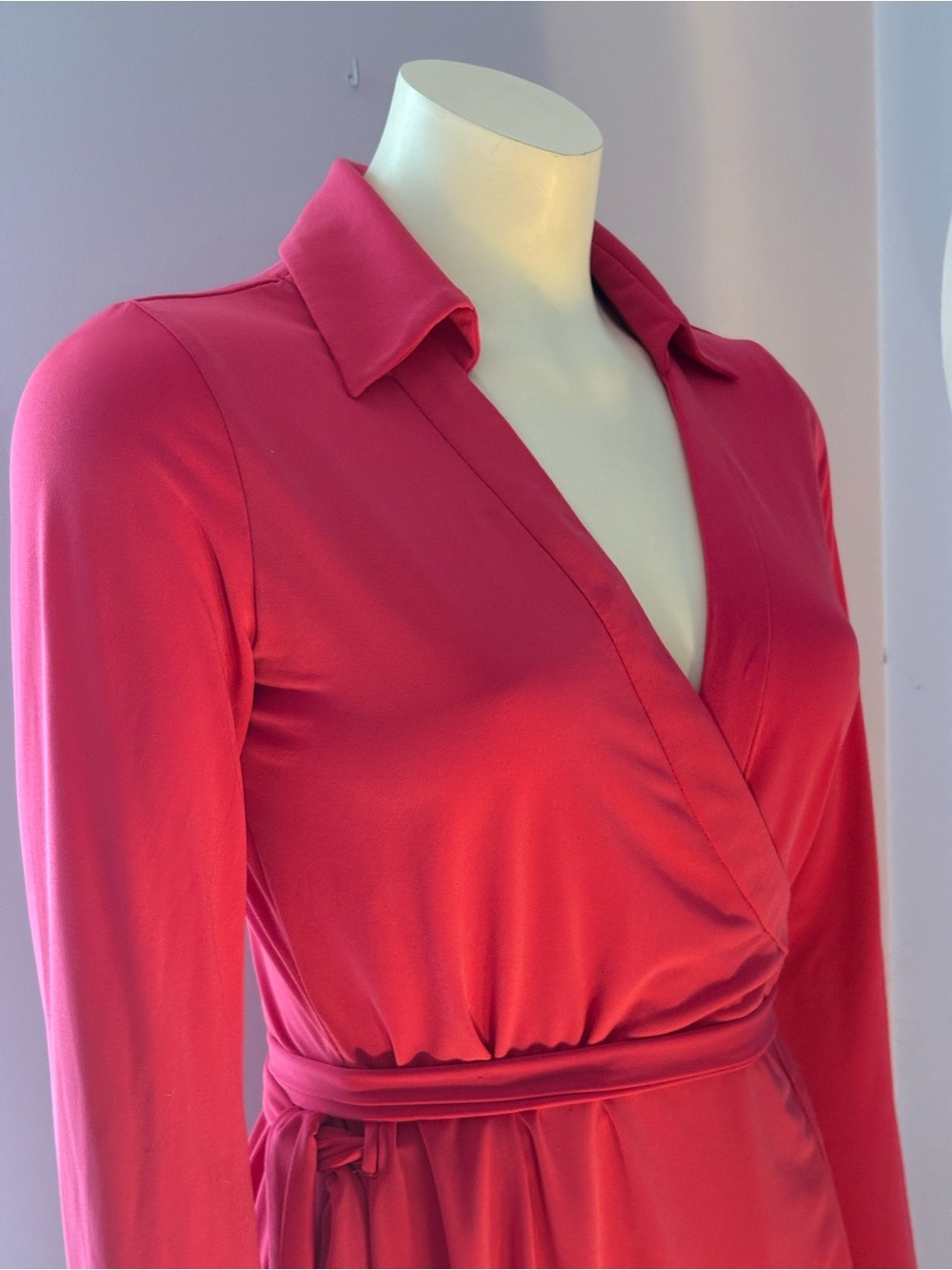Calvin Klein Pink Long-Sleeve Wrap Dress with Waist Tie